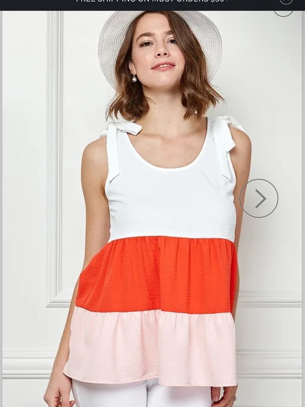 Colorblock Tie-Shoulder Tank Top in White, Red & Light Pink